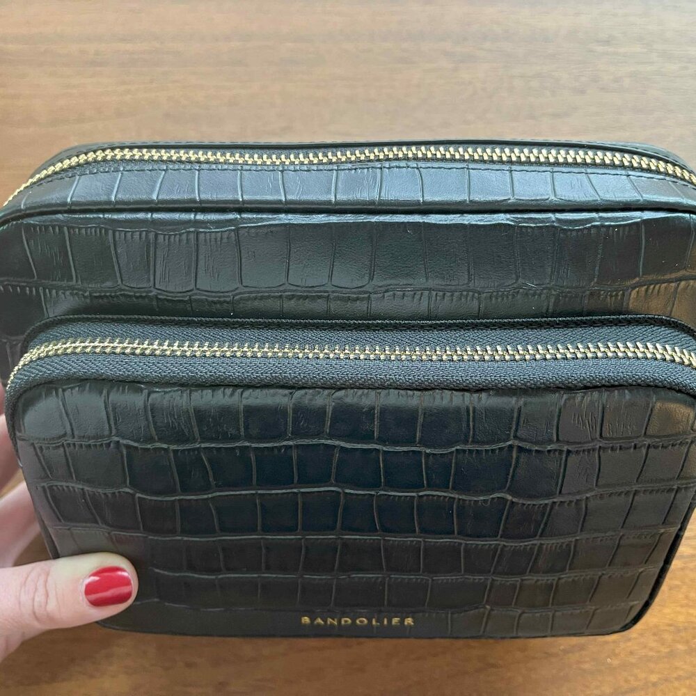 Bandolier Black Croc Crossbody Bag w/ detachable strap